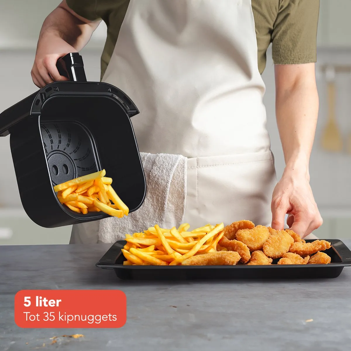 KitchenBrothers Airfryer XL 1500W 5L - 8 Programma's - Zwart