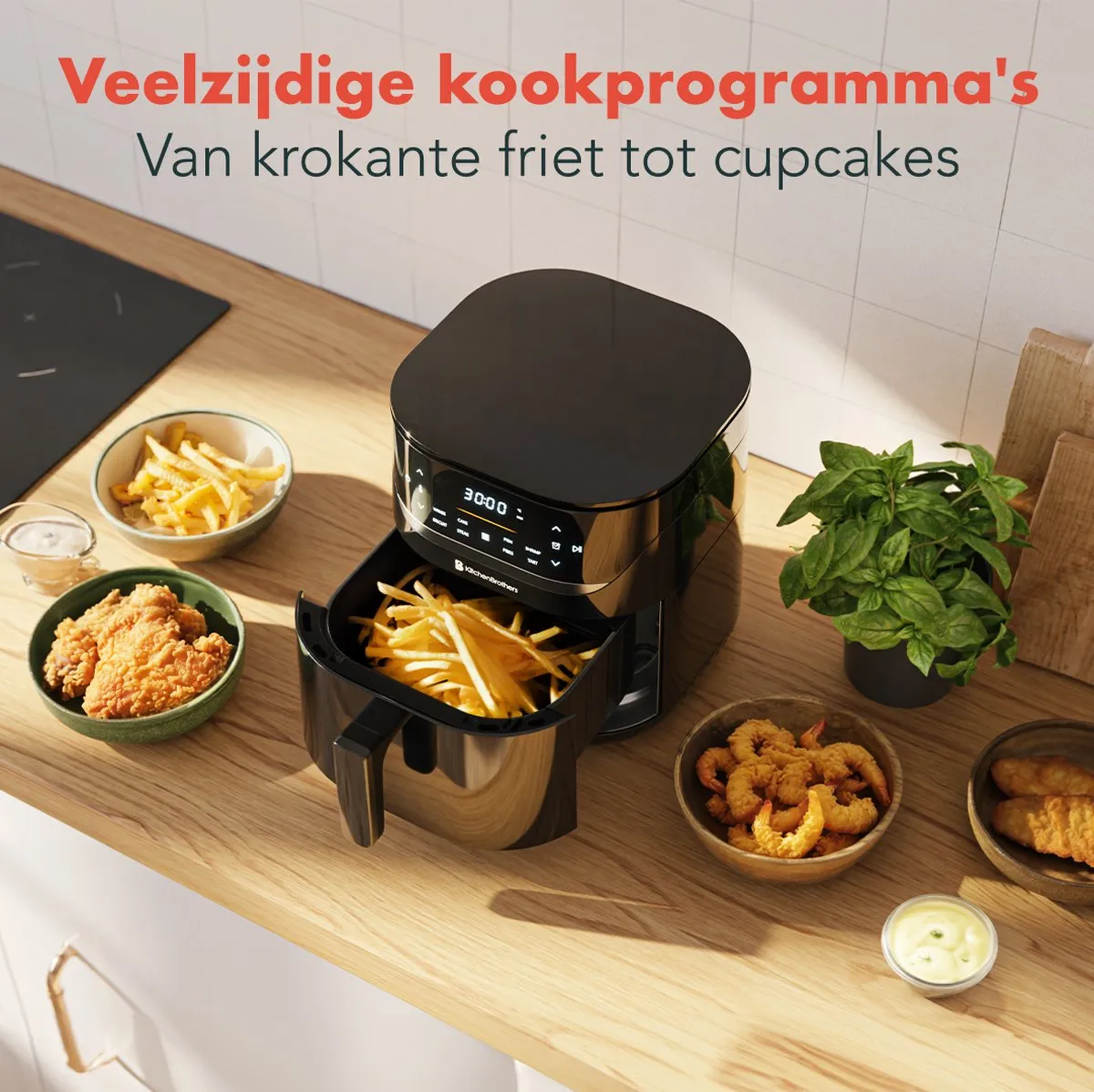 KitchenBrothers Airfryer XL 1500W 5L - 8 Programma's - Zwart