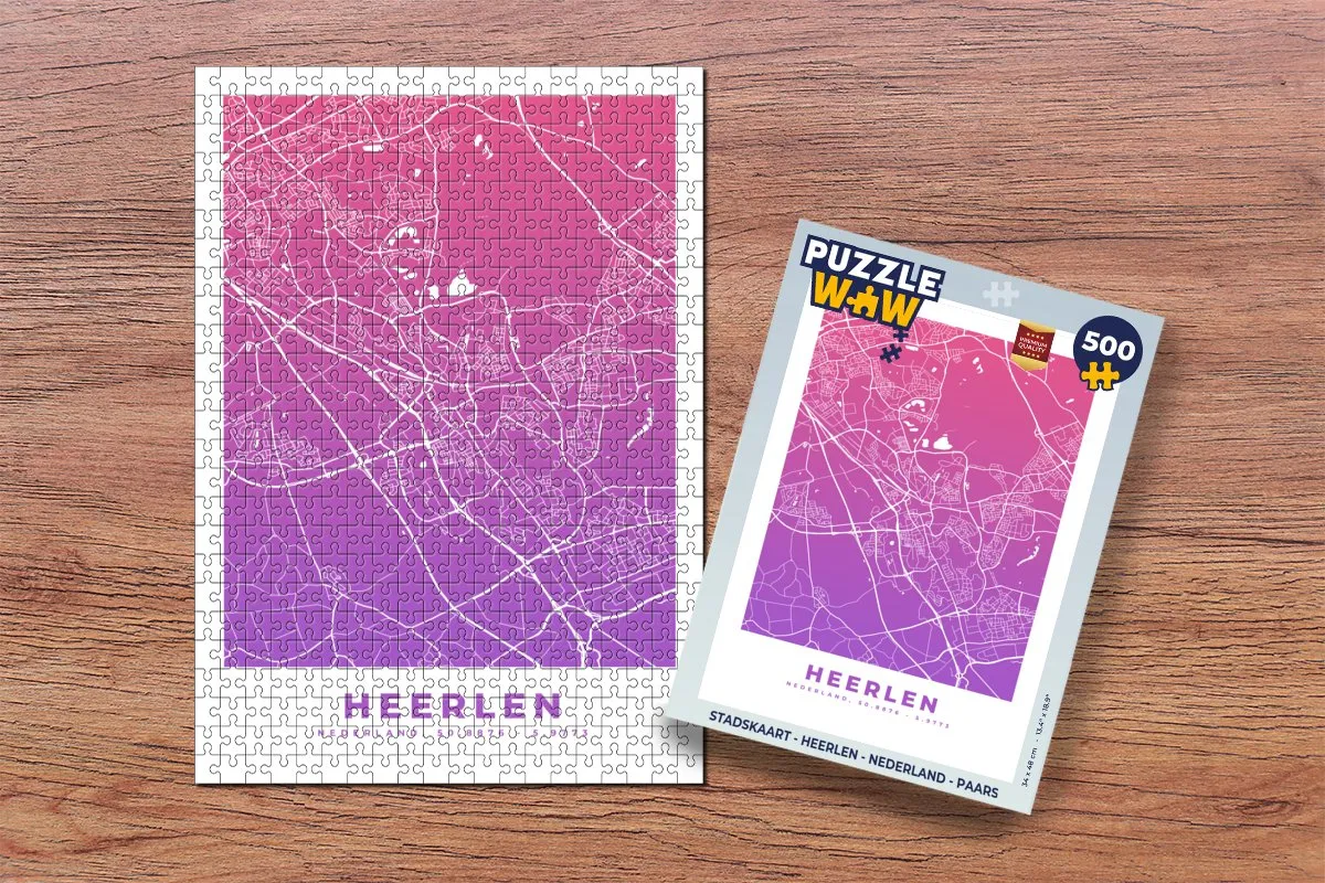 PuzzleWow Stadskaart Heerlen Nederland Legpuzzel 500 Stuks - Paars
