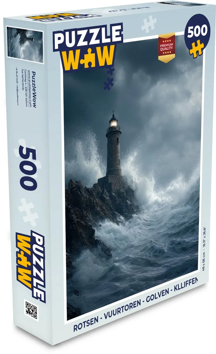 PuzzleWow Legpuzzel Rotsen Vuurtoren Golven 500 Stuks