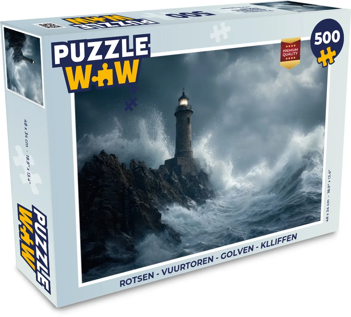 PuzzleWow Legpuzzel Rotsen Vuurtoren Golven 500 Stuks