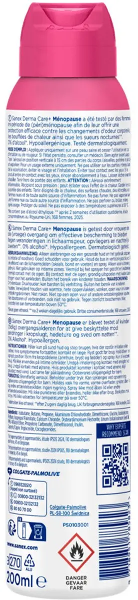 Sanex Derma Care+ Menopause Deodorant Spray 200ml