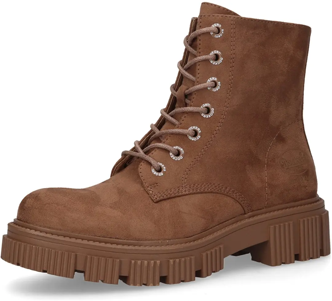 Dockers Dames Enkellaarzen Veterschoenen Split PU Beige