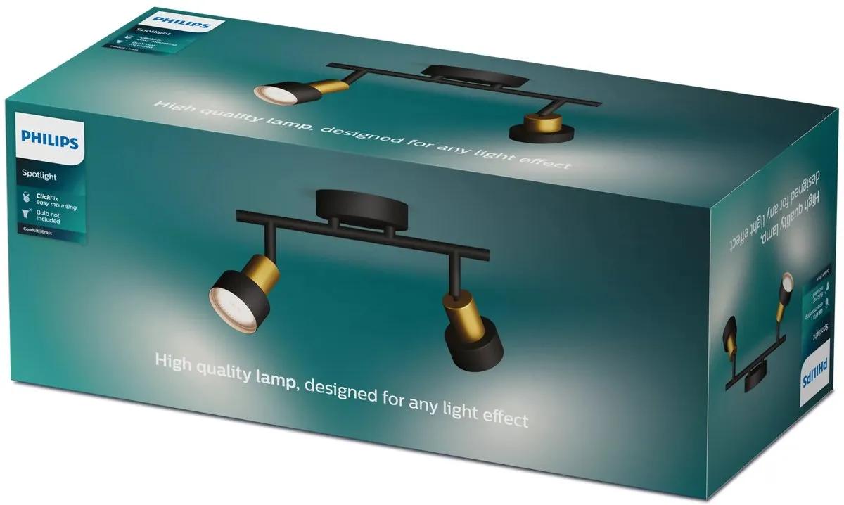 Philips Conduit Spot Plafondspot - 2x GU10 - Zwart/messing