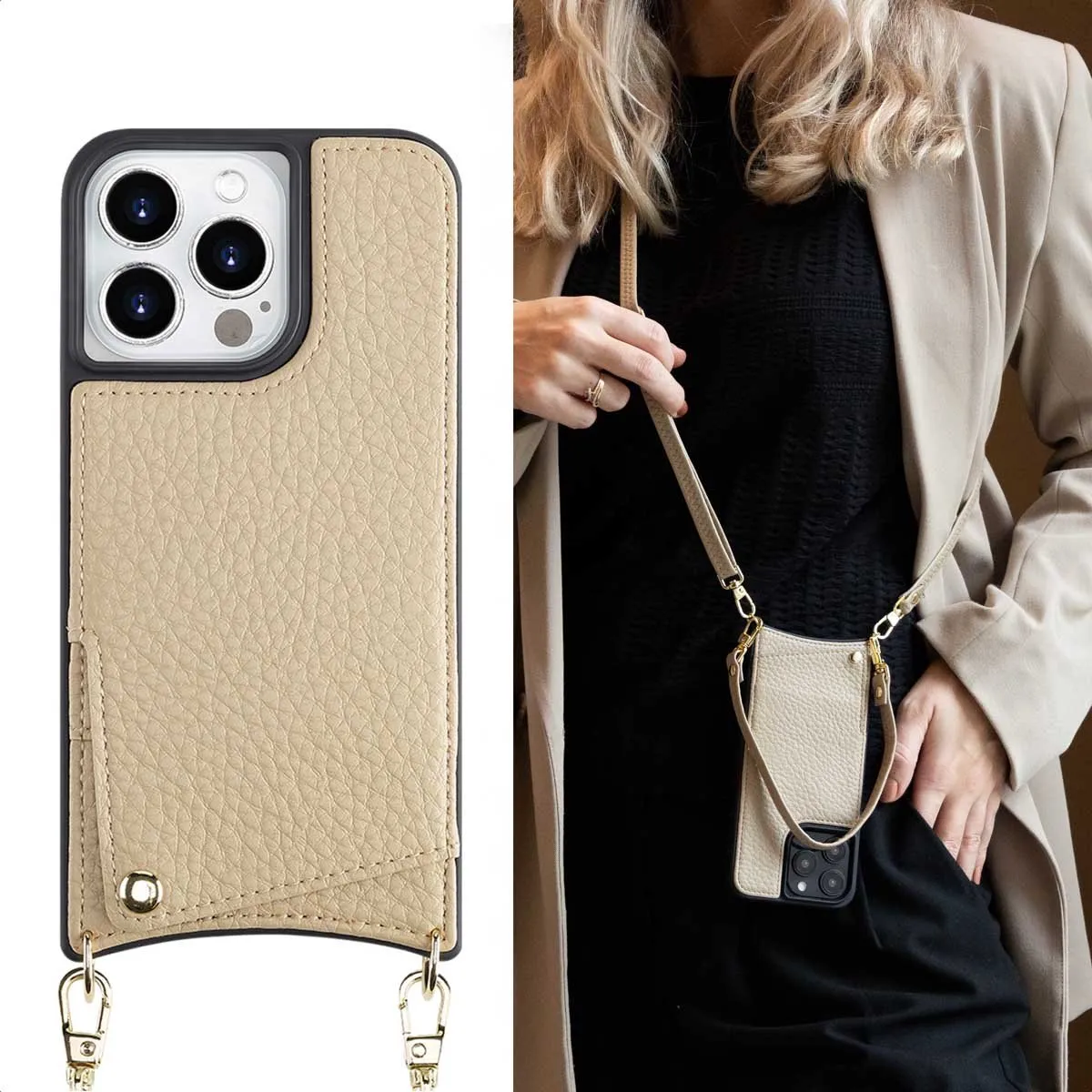 Selencia Hoesje iPhone 14 Pro Beige - 2 Pasjes