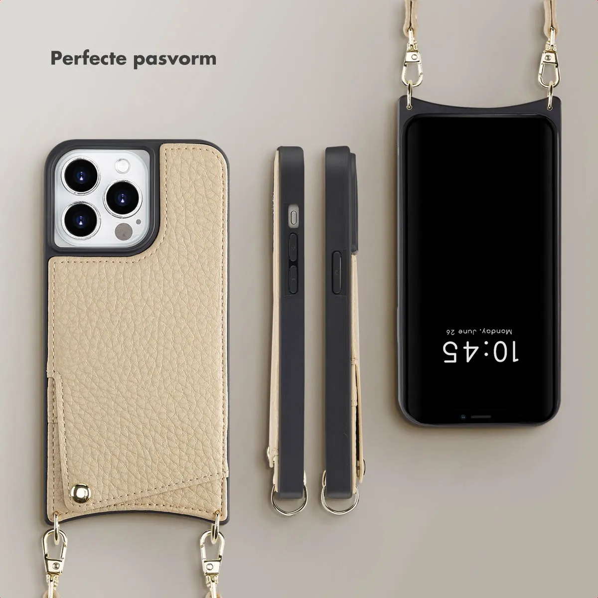 Selencia Hoesje iPhone 14 Pro Beige - 2 Pasjes - afbeelding 6 van 6