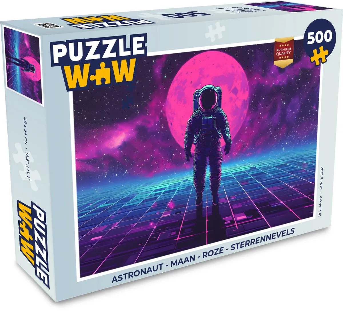 PuzzleWow Astronaut Maan Legpuzzel 500 Stuks - Roze Sterrennevels