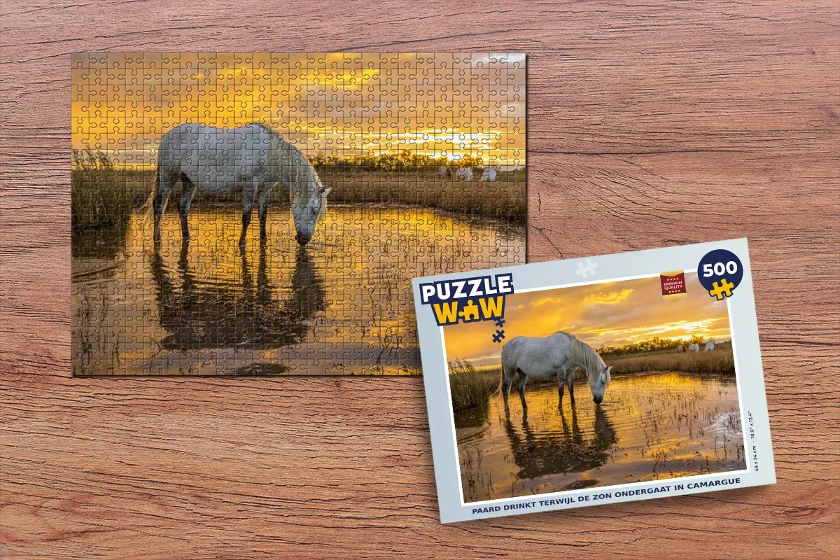 PuzzleWow Legpuzzel Paard Drinkt in de Camargue - 500 Stuks - Multicolor