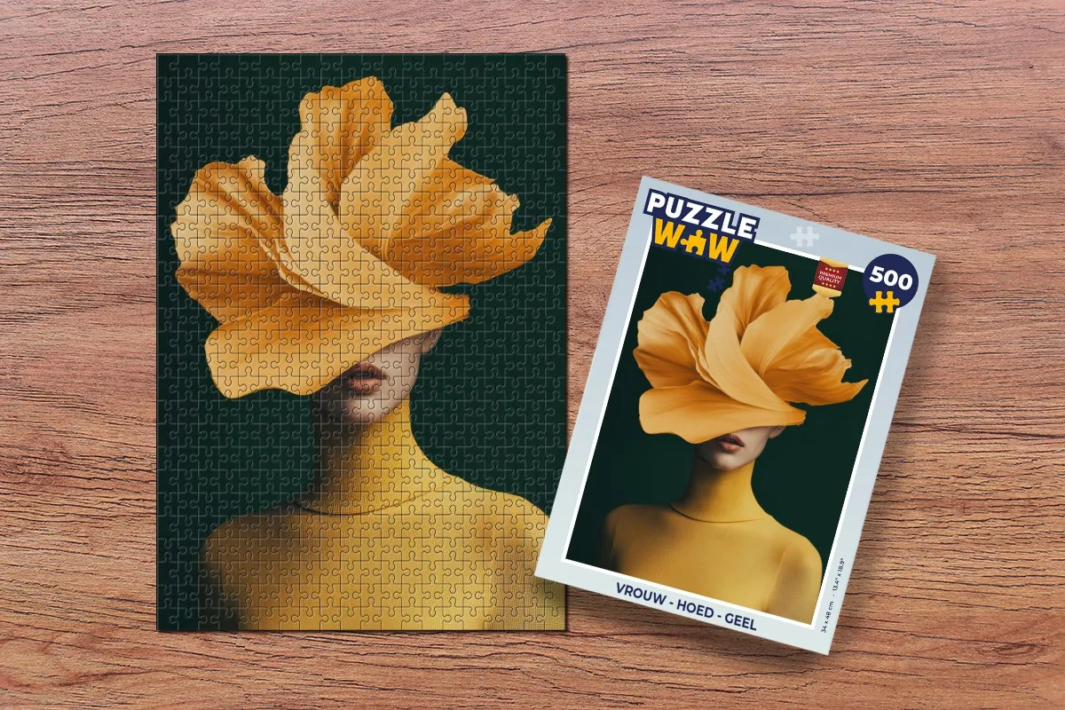 PuzzleWow Vrouw - Hoed Geel Legpuzzel 500 Stuks - MPN 8721172697318
