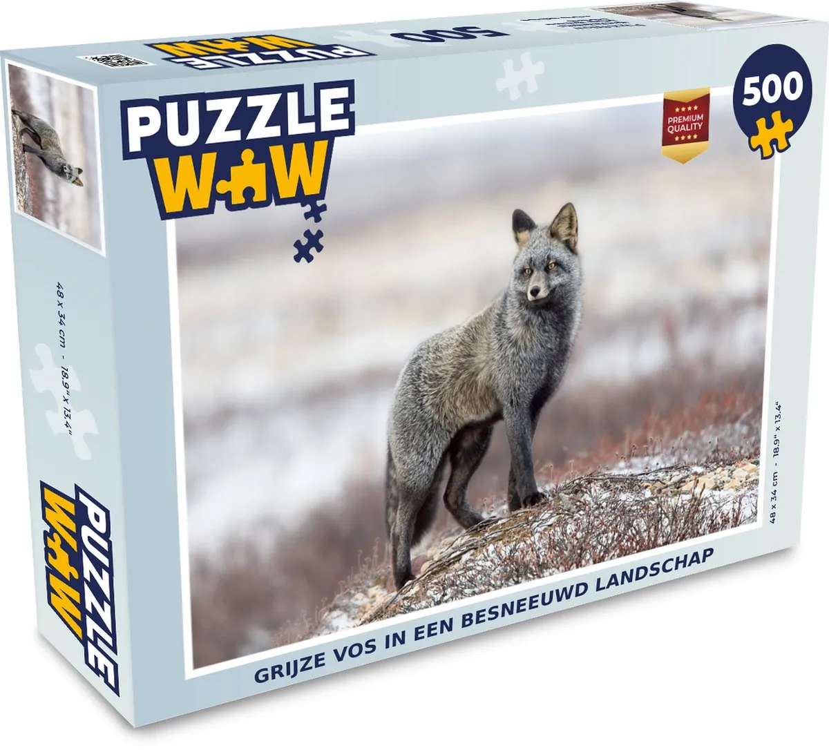 PuzzleWow Vos Winter Heuvel Legpuzzel 500 Stuks - Multicolor