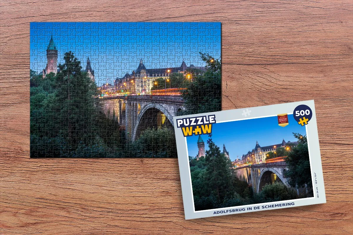 PuzzleWow Adolfsbrug in de schemering Legpuzzel 500 Stuks - Multicolor