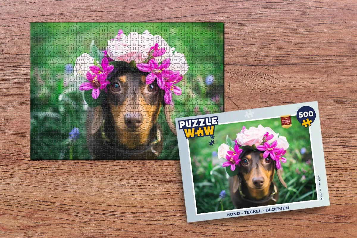 PuzzleWow Teckel Bloemen Legpuzzel 500 Stuks - Multicolor