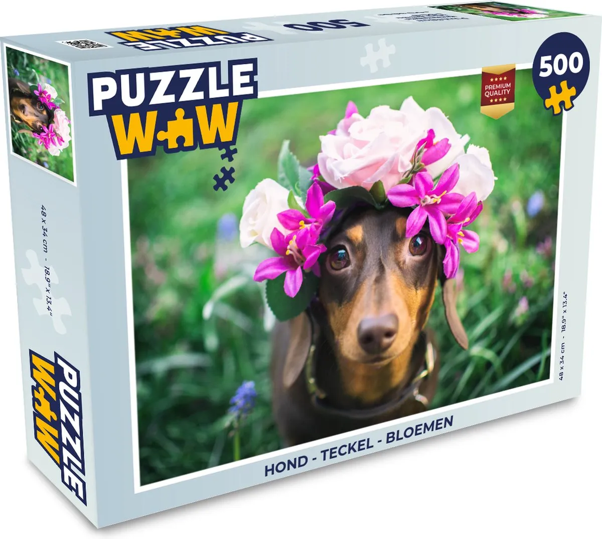 PuzzleWow Teckel Bloemen Legpuzzel 500 Stuks - Multicolor