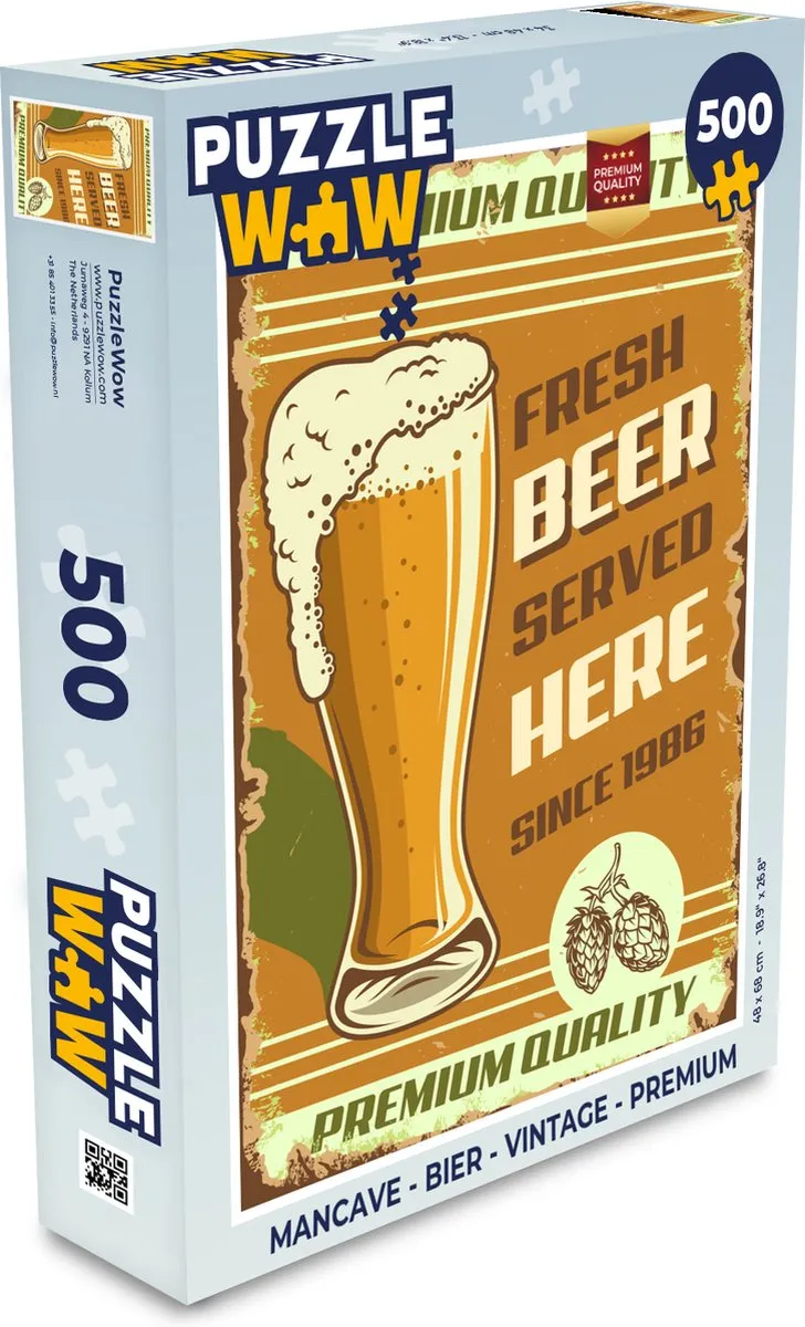 PuzzleWow Mancave Bier Legpuzzel 500 Stuks - Multicolor