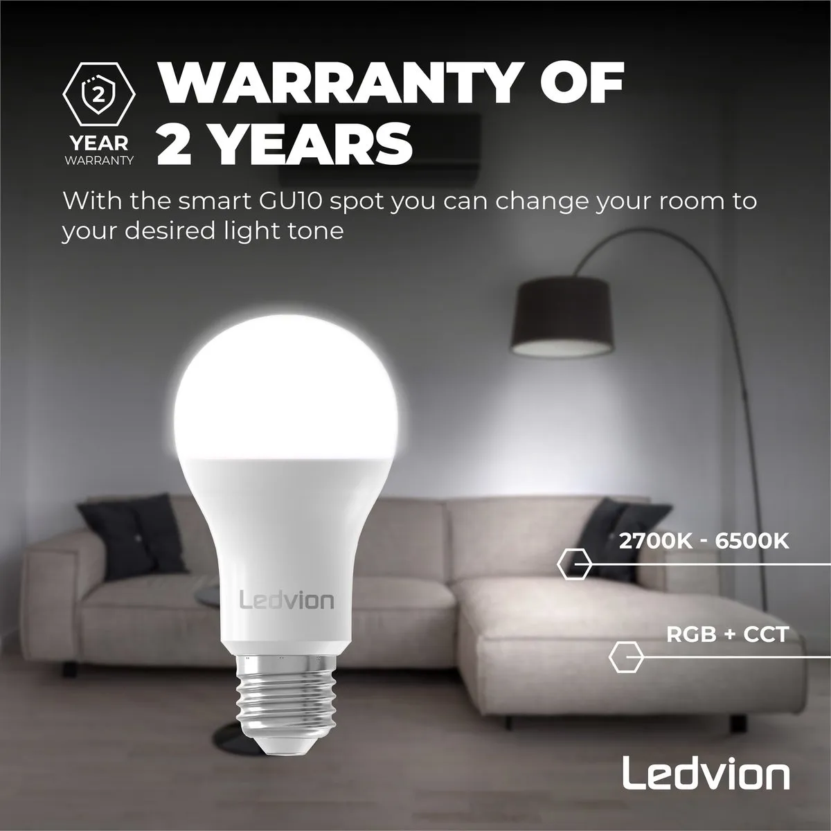 Ledvion 10x Smart RGB+CCT E27 LED Lamp 8W - Mat - Alexa & Google Home