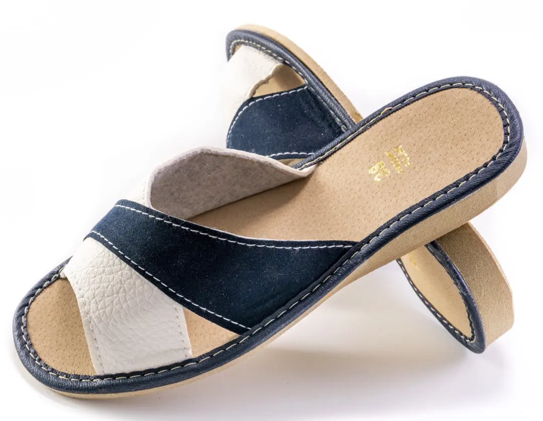 Dames Pantoffels Leer Wit/Blauw Maat 39