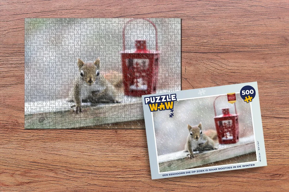 PuzzleWow Eekhoorn Lantaarn Sneeuwvlok Kerstpuzzel 500 Stuks
