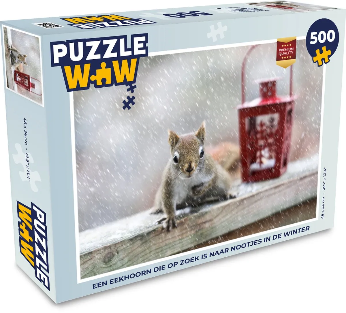 PuzzleWow Eekhoorn Lantaarn Sneeuwvlok Kerstpuzzel 500 Stuks - Multicolor
