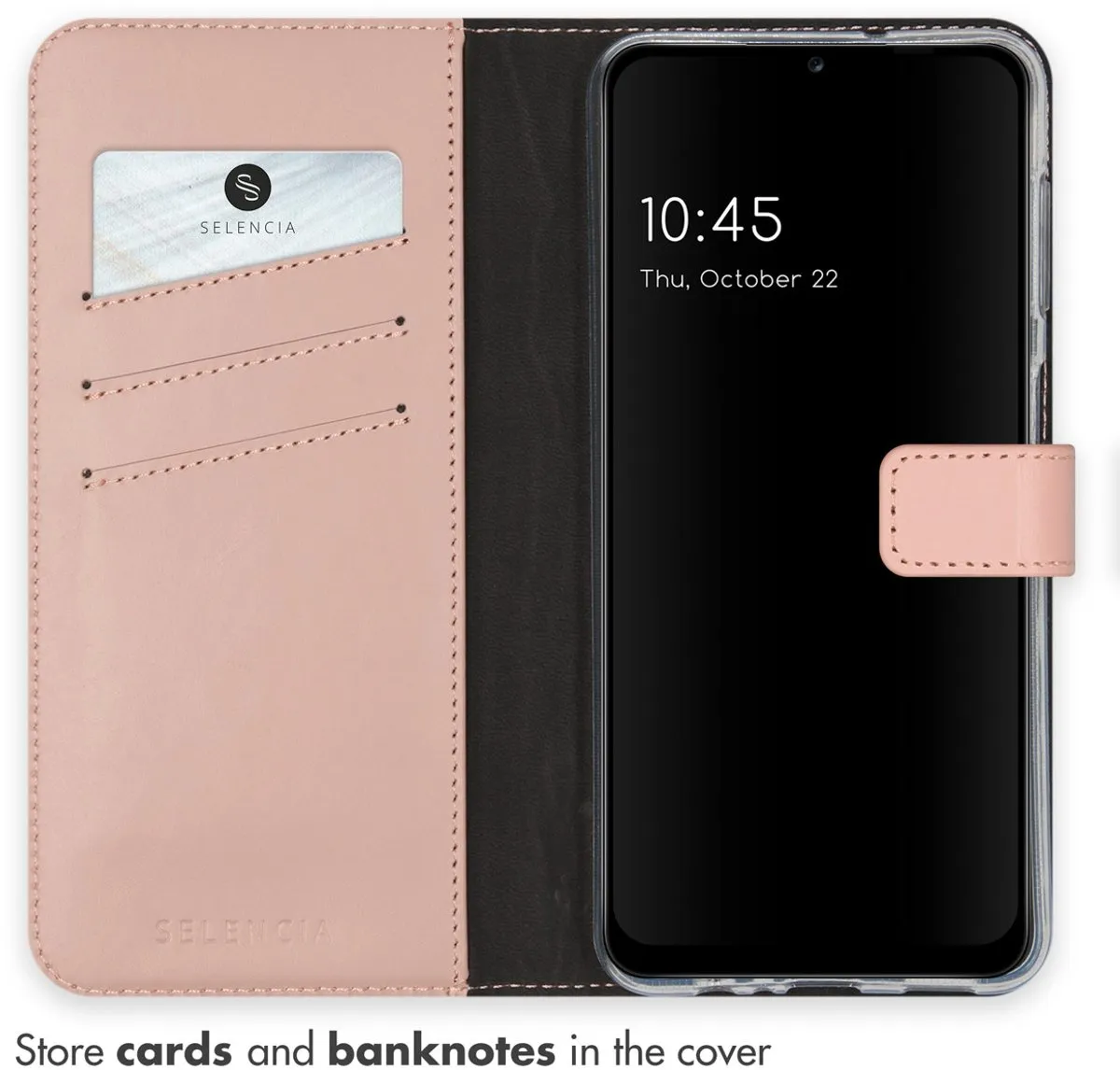 Selencia Hoesje Samsung Galaxy A13 5G/A04s - Echt Lederen Bookcase - Lichtroze