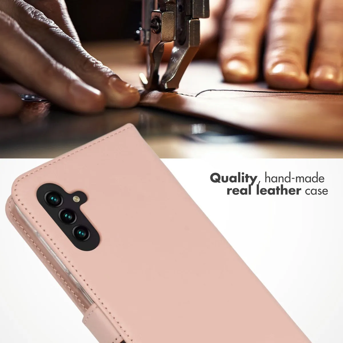 Selencia Hoesje Samsung Galaxy A13 5G/A04s - Echt Lederen Bookcase - Lichtroze