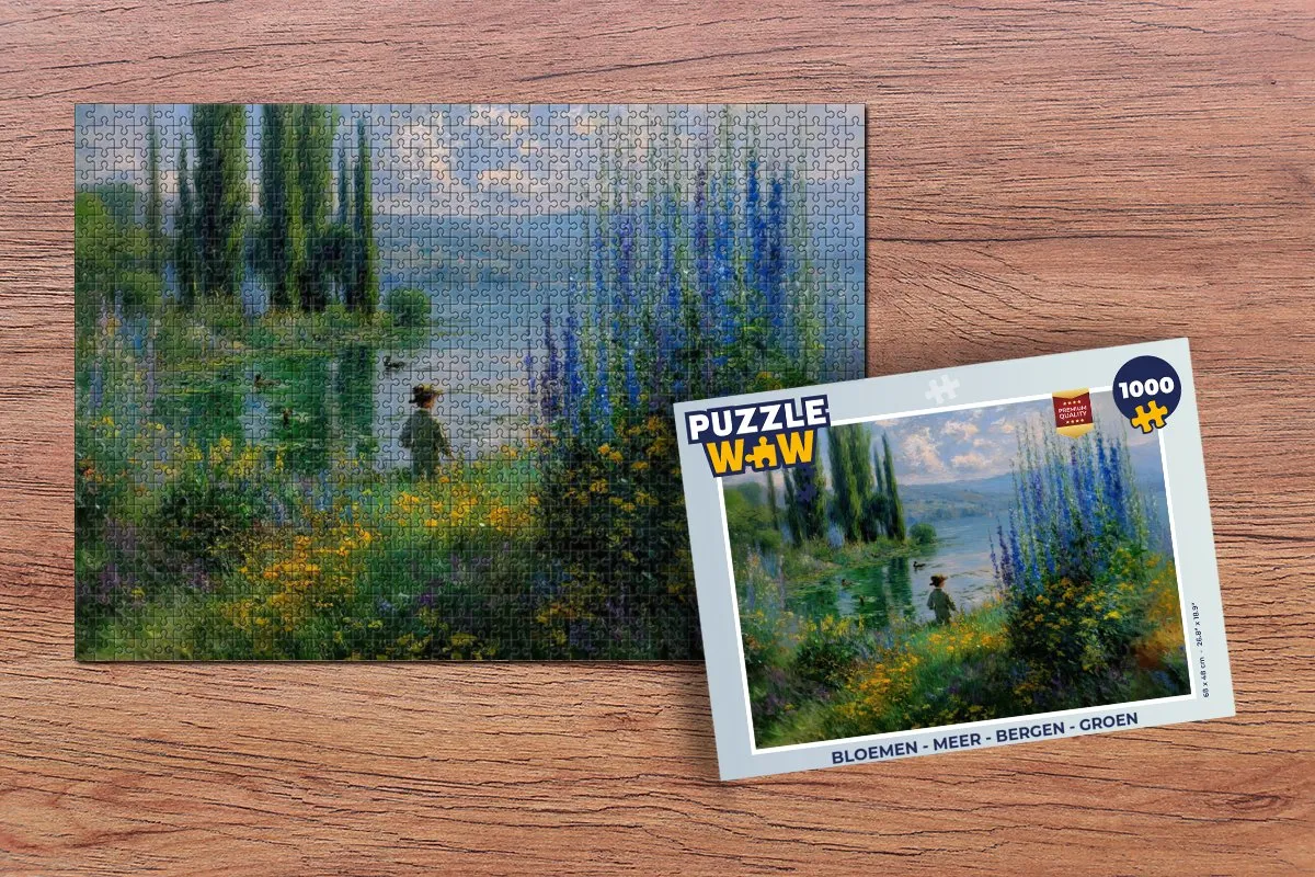 PuzzleWow Bloemen Meer Bergen Legpuzzel 1000 Stuks