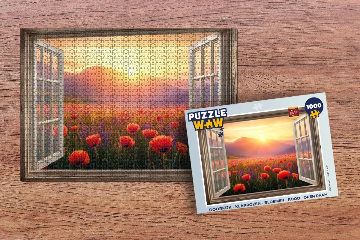 PuzzleWow Doorkijk Klaprozen Legpuzzel 1000 Stuks - Rood