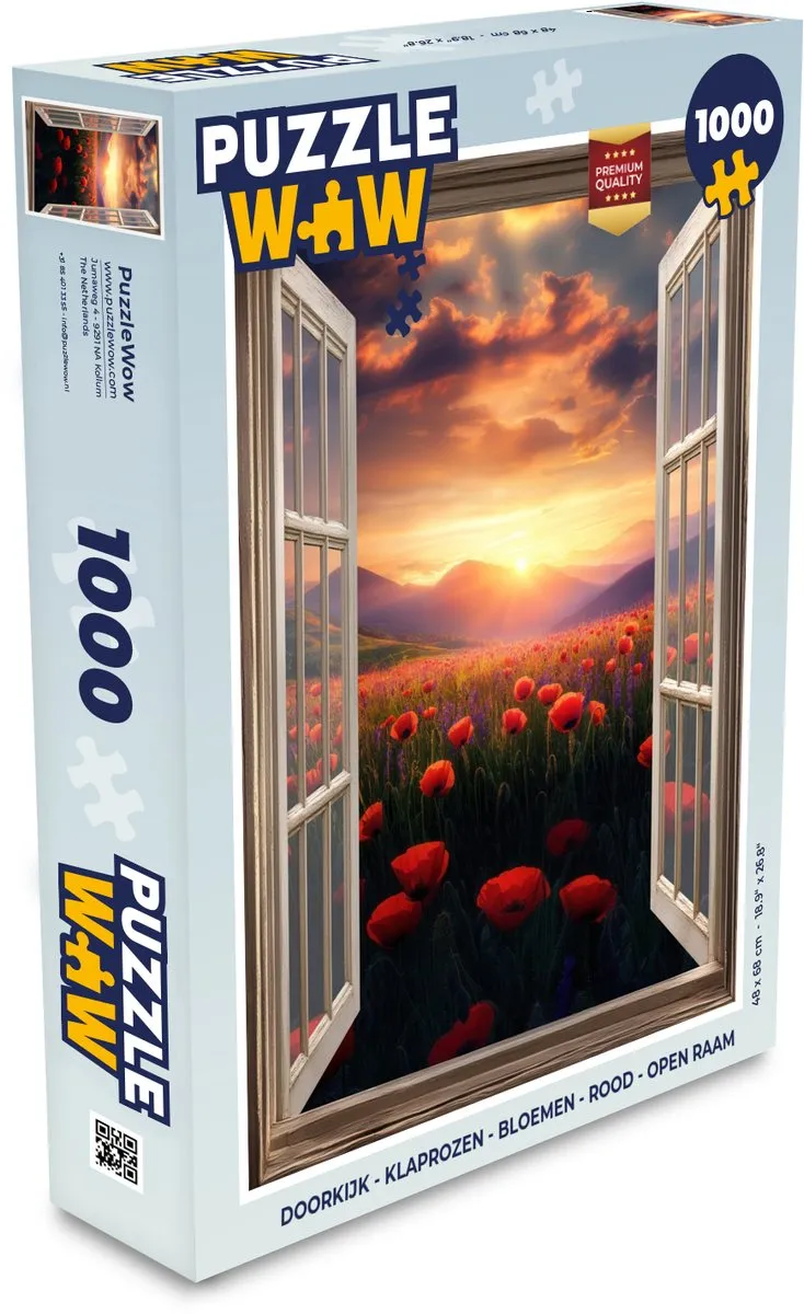 PuzzleWow Doorkijk Klaprozen Legpuzzel 1000 Stuks