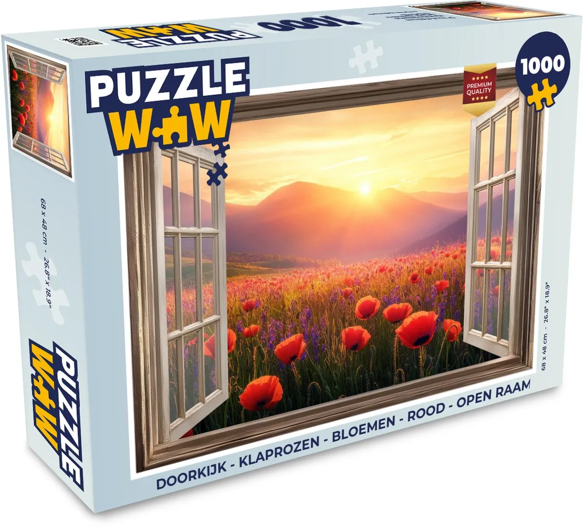 PuzzleWow Doorkijk Klaprozen Legpuzzel 1000 Stuks - Rood