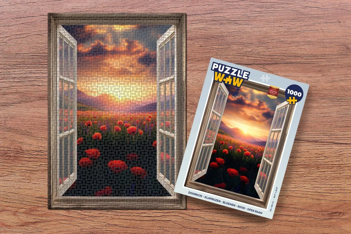 PuzzleWow Doorkijk Klaprozen Legpuzzel 1000 Stuks - Rood