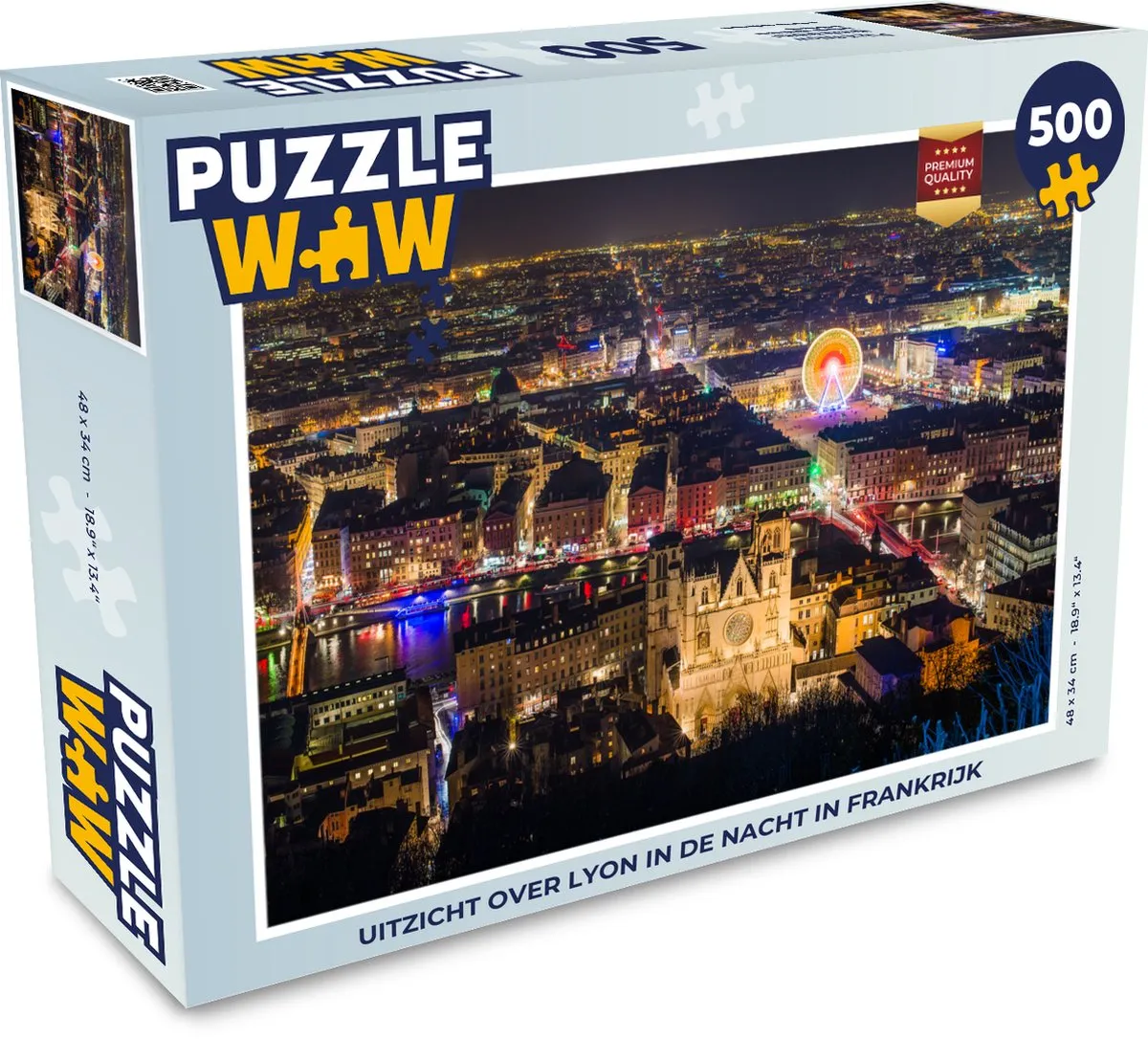 PuzzleWow Legpuzzel Lyon Nacht Frankrijk 500 Stuks - Multicolor