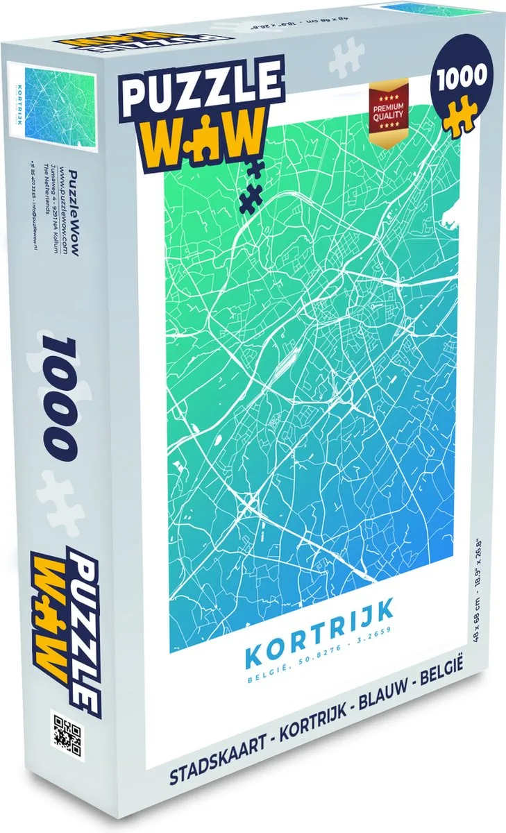 PuzzleWow Stadskaart Kortrijk Legpuzzel 1000 Stuks