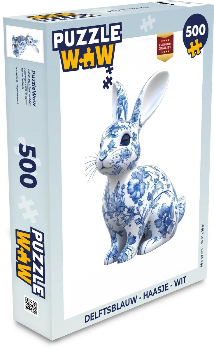 PuzzleWow Delftsblauw Paashaas Legpuzzel 500 Stuks