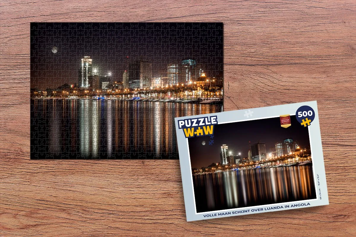 PuzzleWow Volle Maan Schijnt Over Luanda - Legpuzzel 500 Stuks - Multicolor