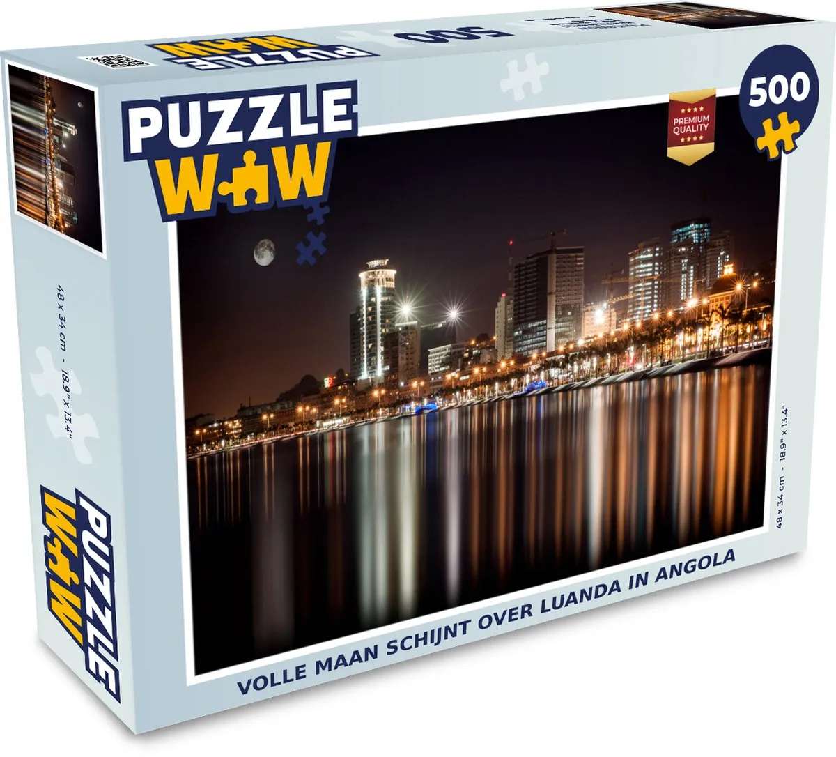 PuzzleWow Volle Maan Schijnt Over Luanda - Legpuzzel 500 Stuks - Multicolor