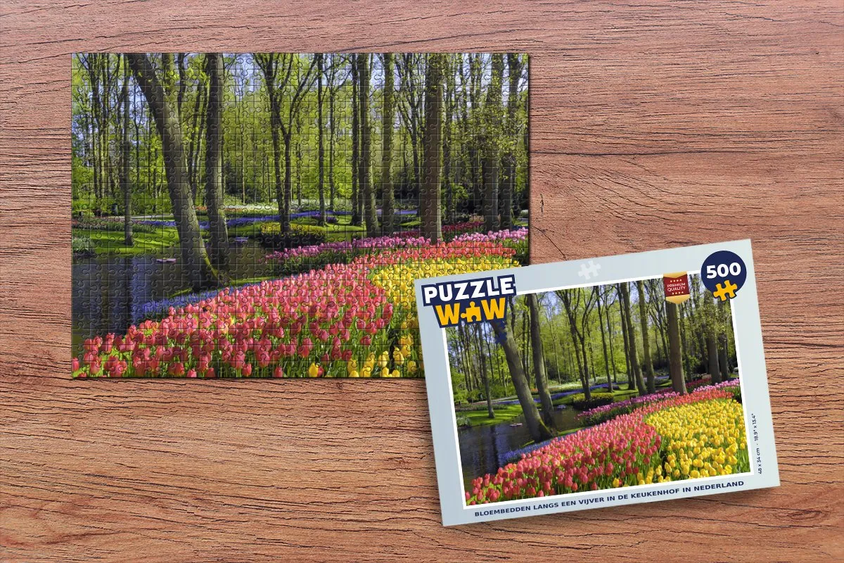 PuzzleWow Legpuzzel Bloembedden Keukenhof 500 Stuks - Multicolor