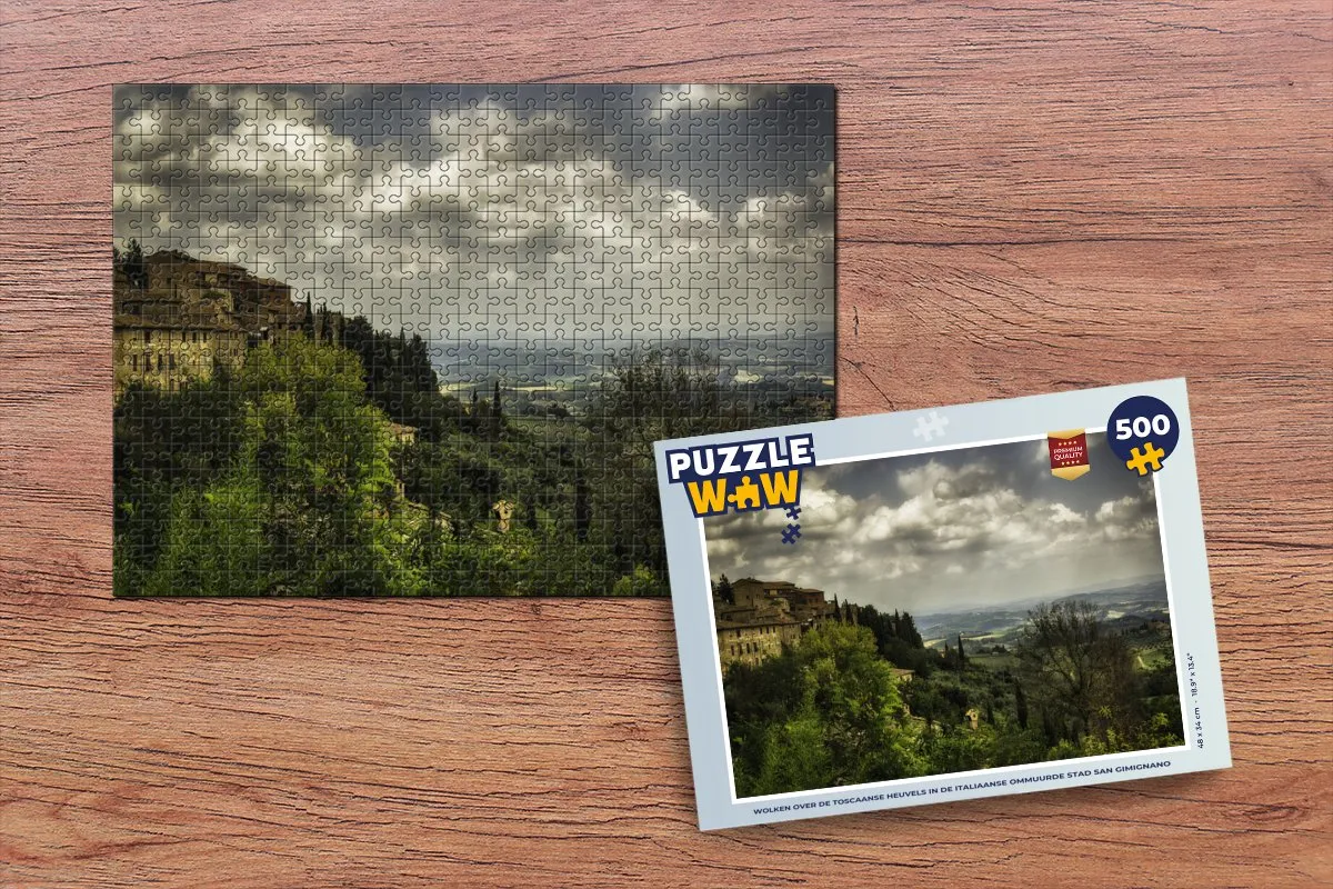 PuzzleWow Wolken Toscaanse Heuvels San Gimignano Legpuzzel 500 Stuks - Multicolor