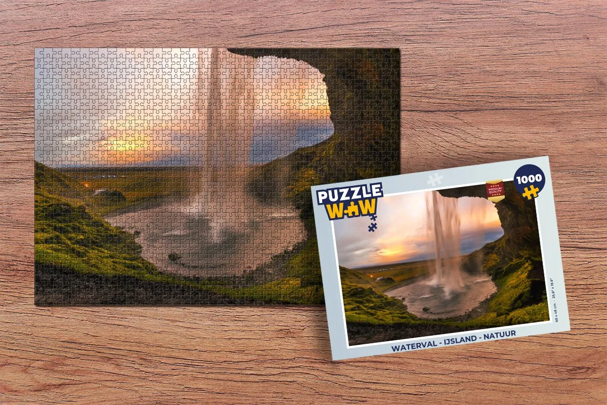PuzzleWow Waterval IJsland Legpuzzel 1000 Stuks - Multicolor
