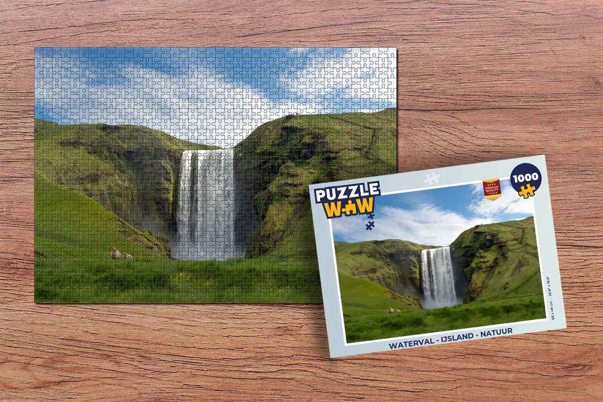 PuzzleWow Waterval IJsland Legpuzzel 1000 Stuks - Multicolor