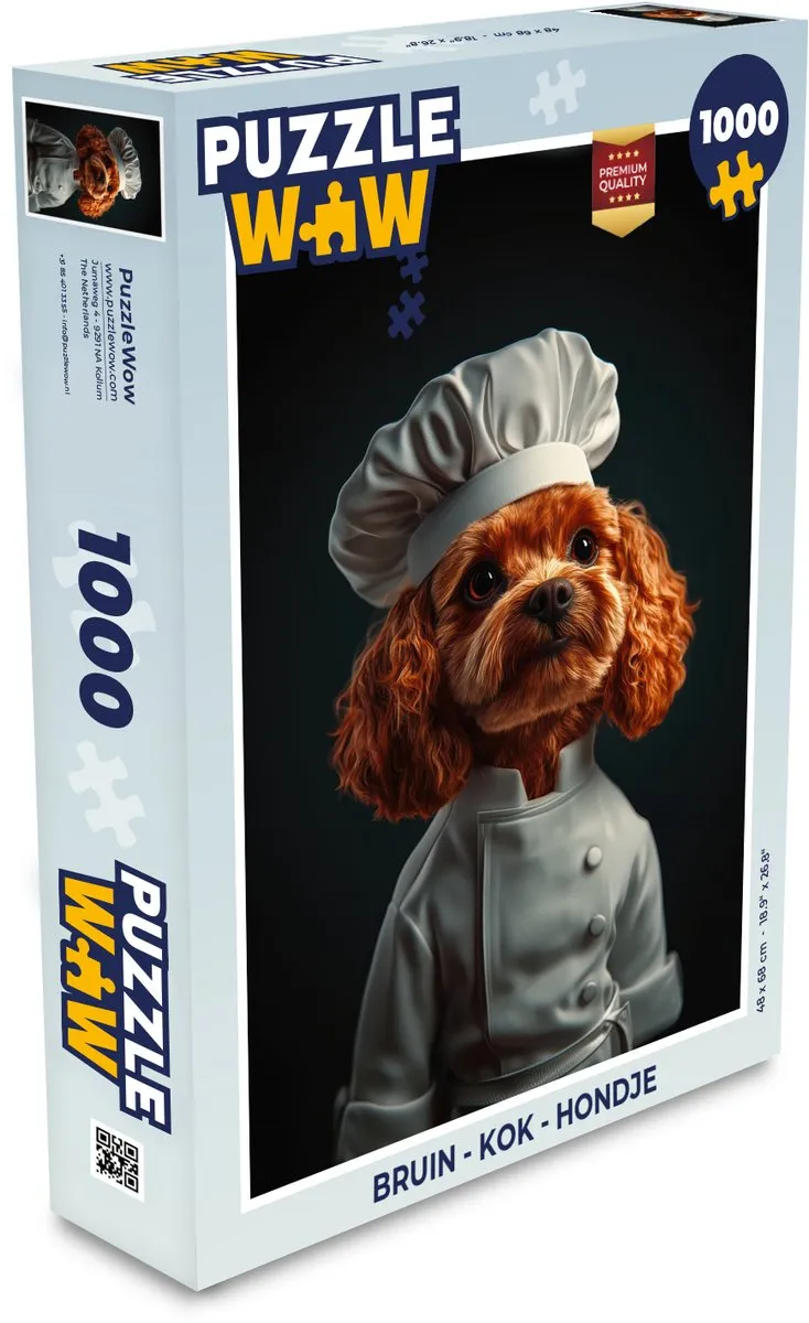 PuzzleWow Legpuzzel 1000 Stuks - Bruin Hondje & Kok