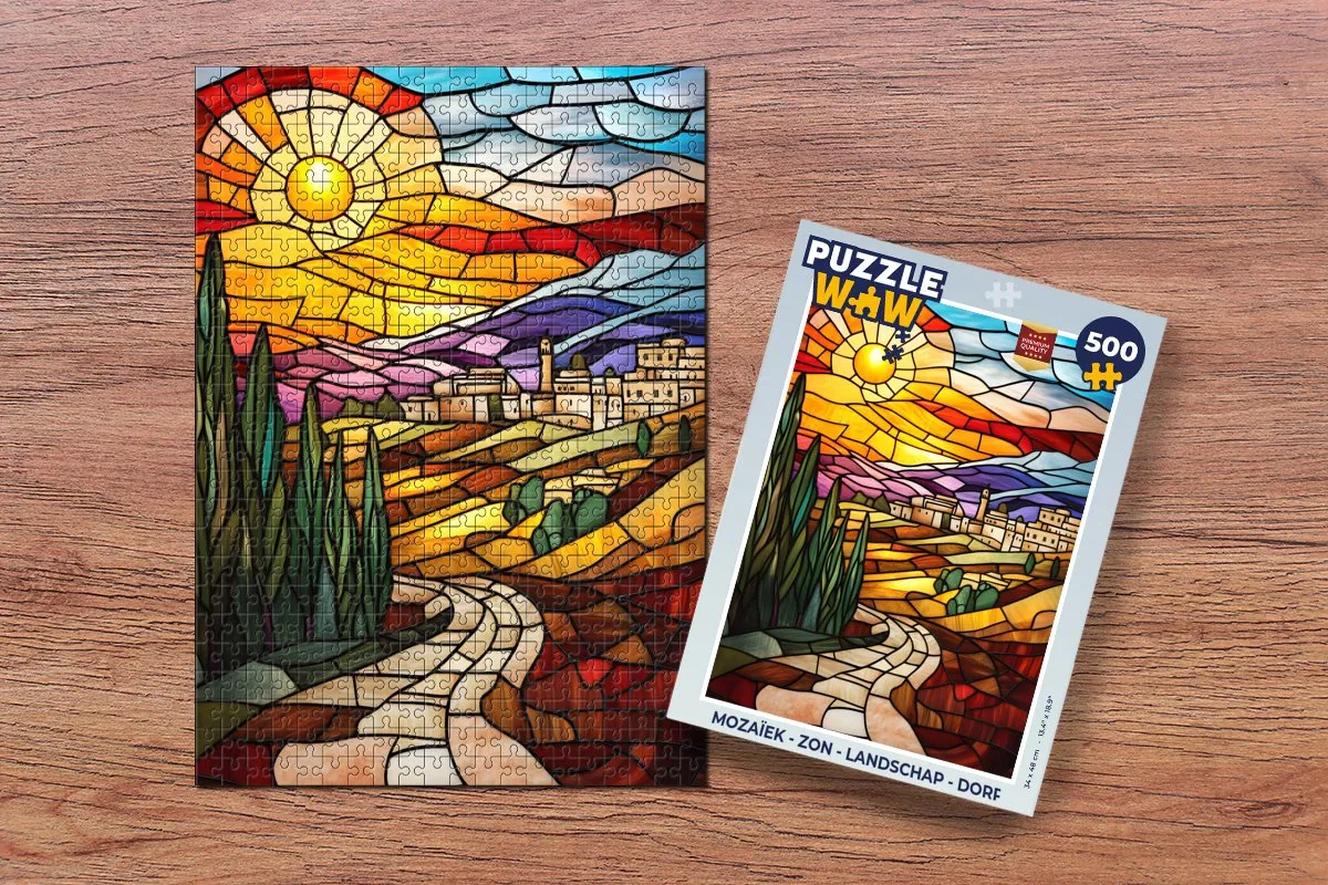 PuzzleWow Mozaïek Zon Landschap Dorp Legpuzzel 500 Stuks