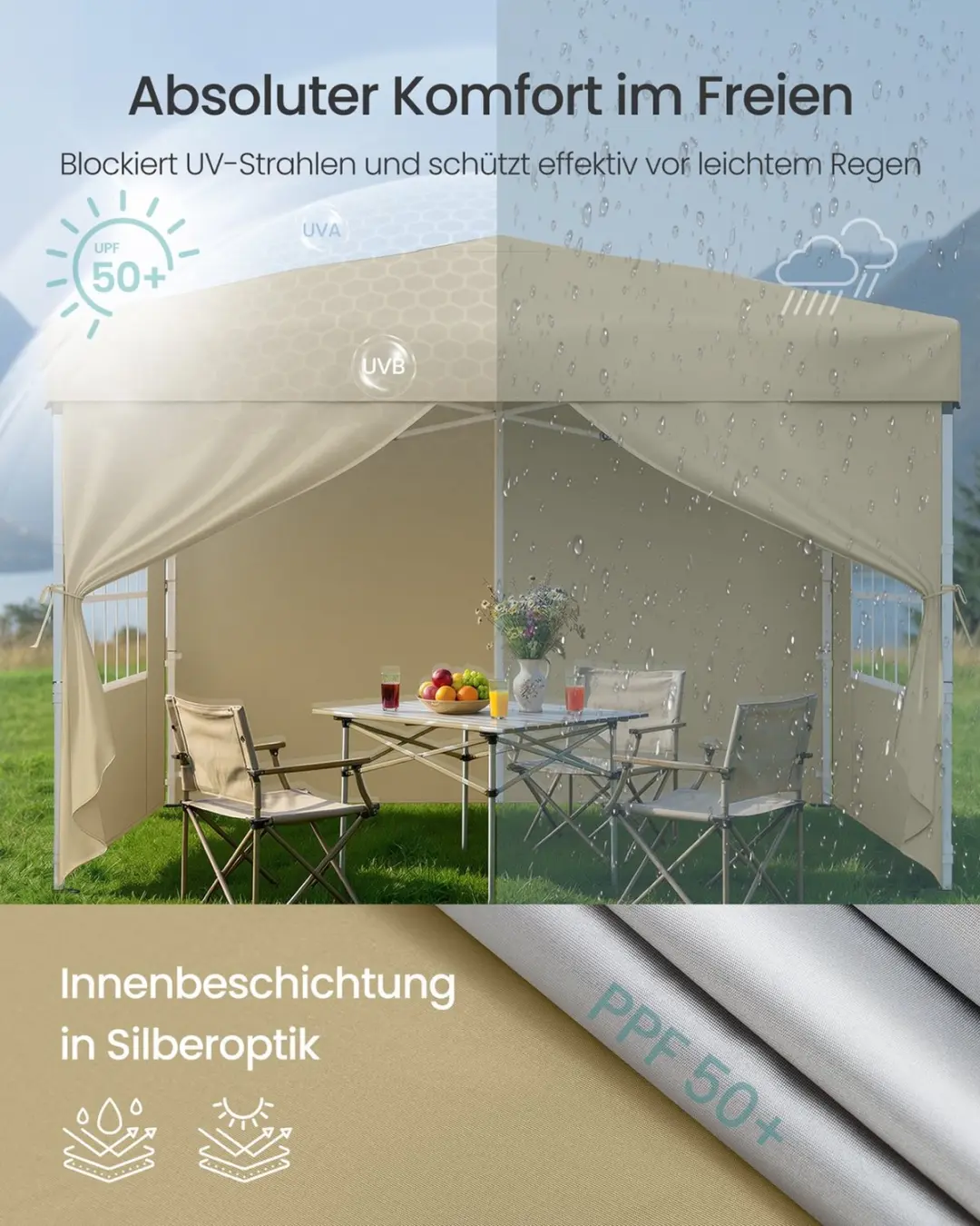 Songmics Vouwpaviljoen Beige 3x3m - afbeelding 4 van 6