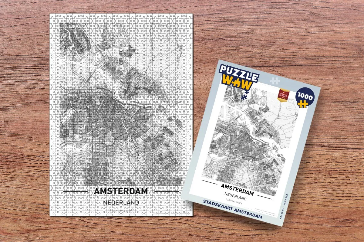 PuzzleWow Stadskaart Amsterdam Legpuzzel 1000 Stuks - Multicolor