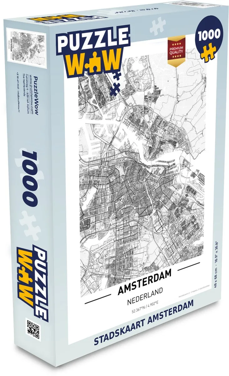 PuzzleWow Stadskaart Amsterdam Legpuzzel 1000 Stuks