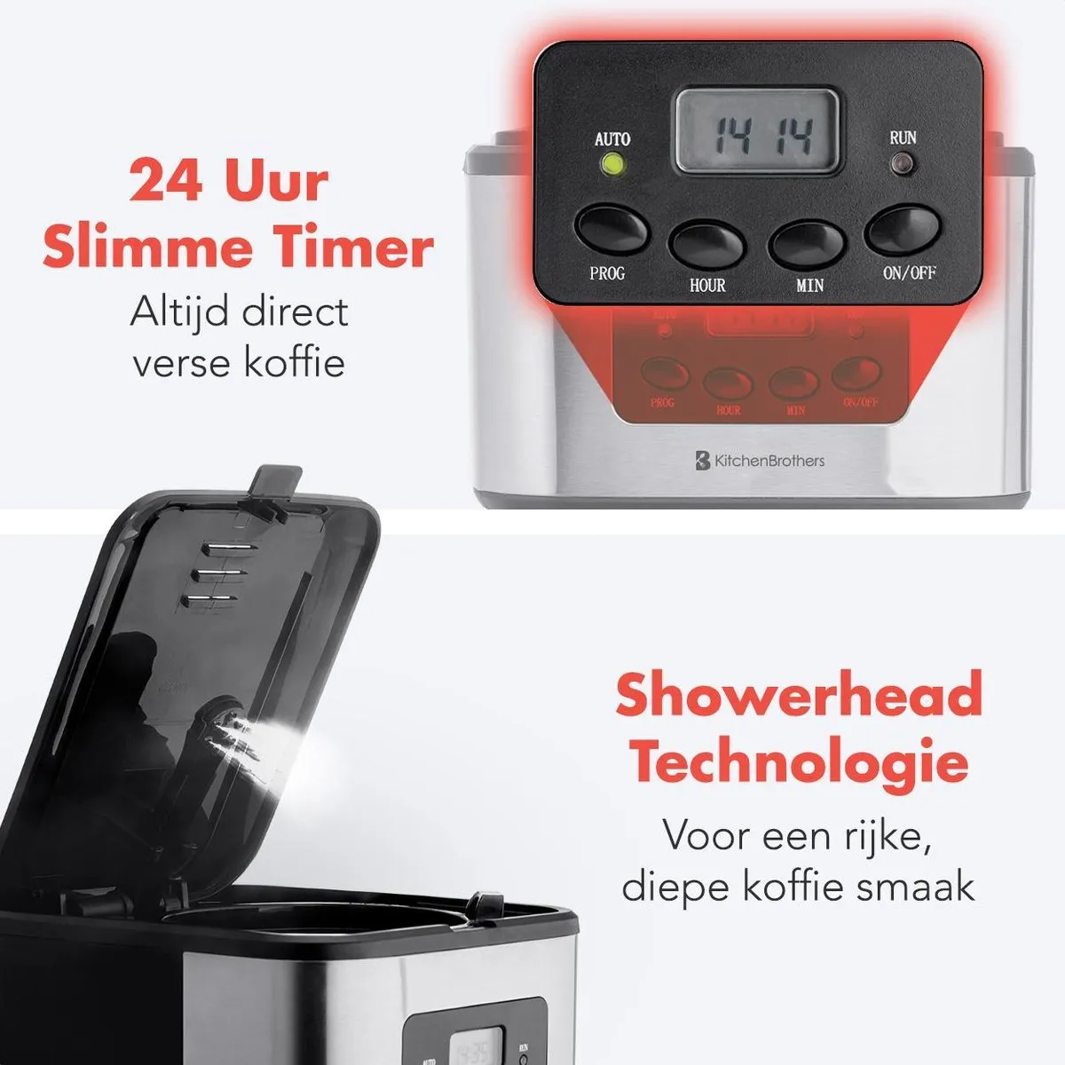 KitchenBrothers KB698 Koffiezetapparaat 12 Koppen - Zwart/RVS