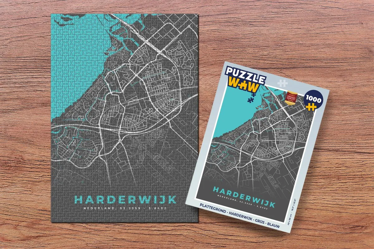 PuzzleWow Harderwijk Stadskaart Puzzel 1000 Stuks - Multicolor