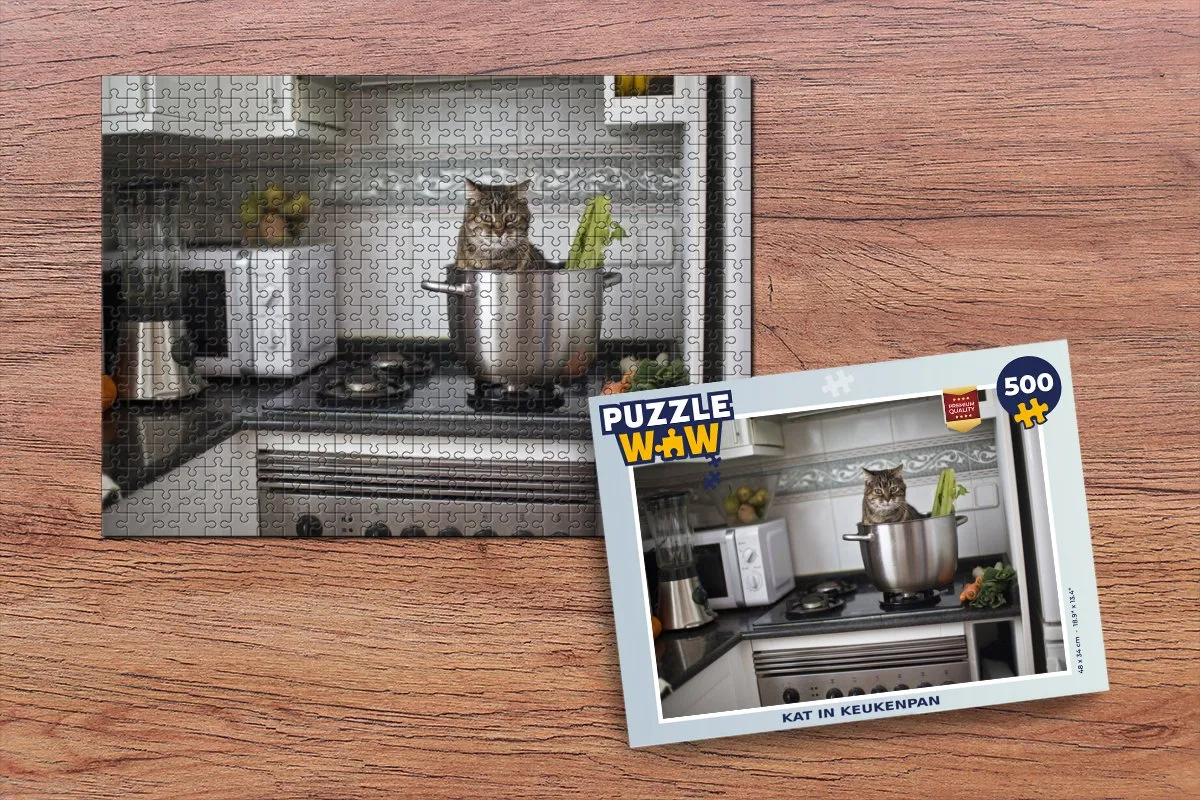 PuzzleWow Kat in de Pan Legpuzzel 500 Stuks - Multicolor