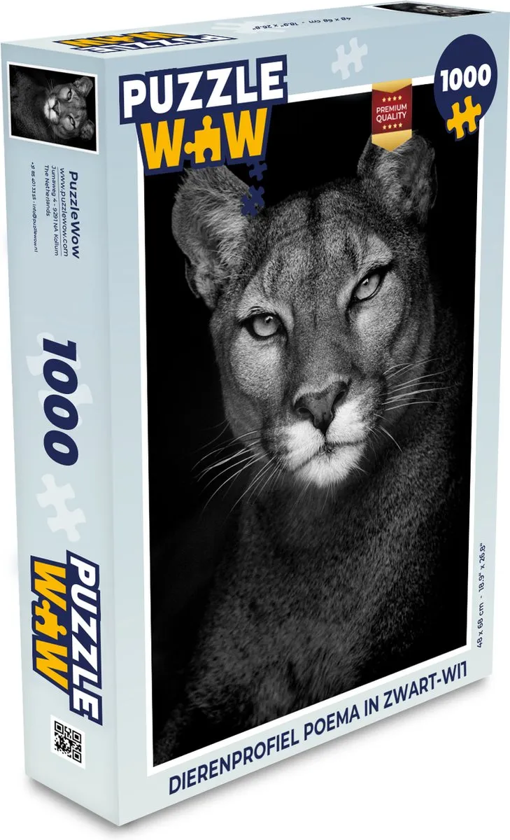 PuzzleWow Dierenprofiel Poema Legpuzzel 1000 Stuks - Multicolor