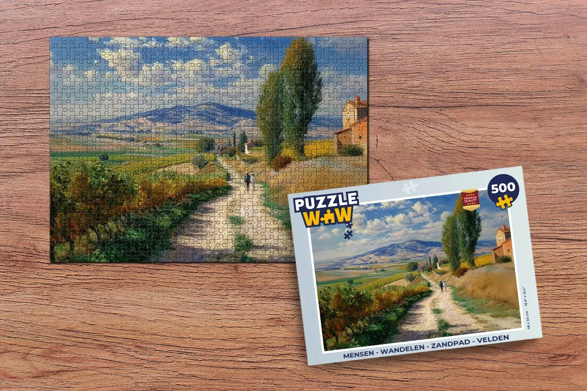 PuzzleWow Wandelen Zandpad Velden Bergen Legpuzzel 500 Stuks