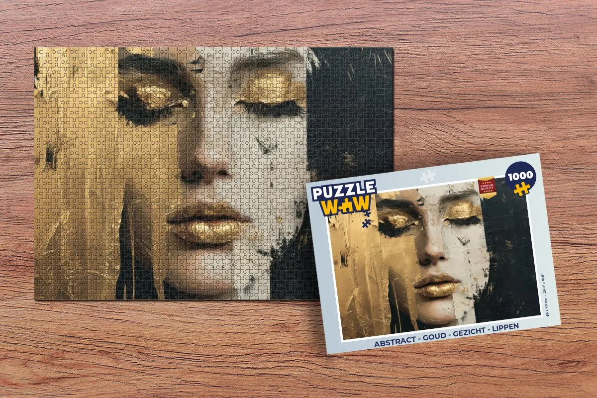 PuzzleWow Abstract Gezicht Lippen Legpuzzel 1000 Stuks - Goud