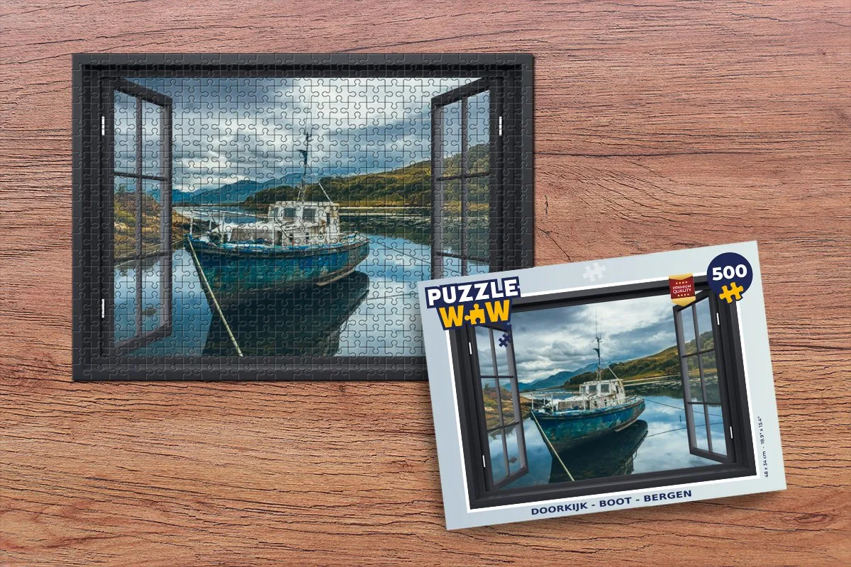PuzzleWow Doorkijk Boot Berg Legpuzzel 500 Stuks - Multicolor